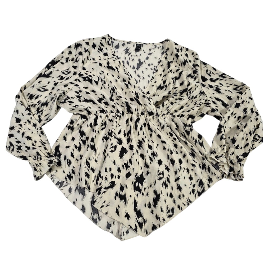 Shein Tunic Top Womens White Black 2XL Long Sleeve Curve Peplum Leopard Boho